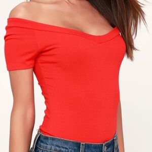 Sandpiper Red Ribbed Off-the-Shoulder Bodysuit
Lulus